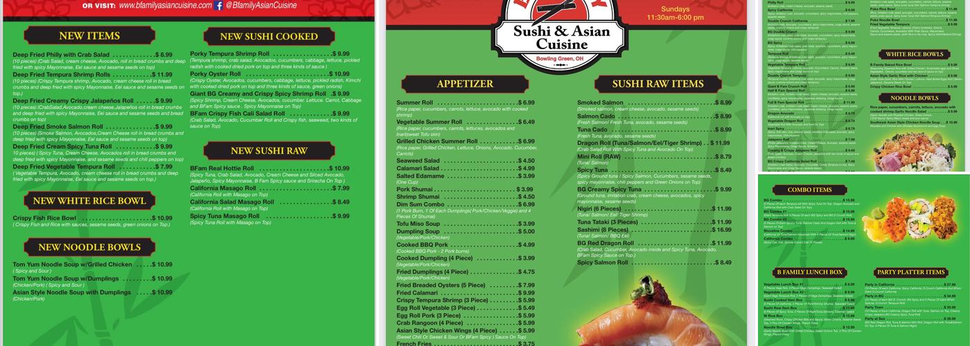 B Family Sushi and Asian Cuisine Menu