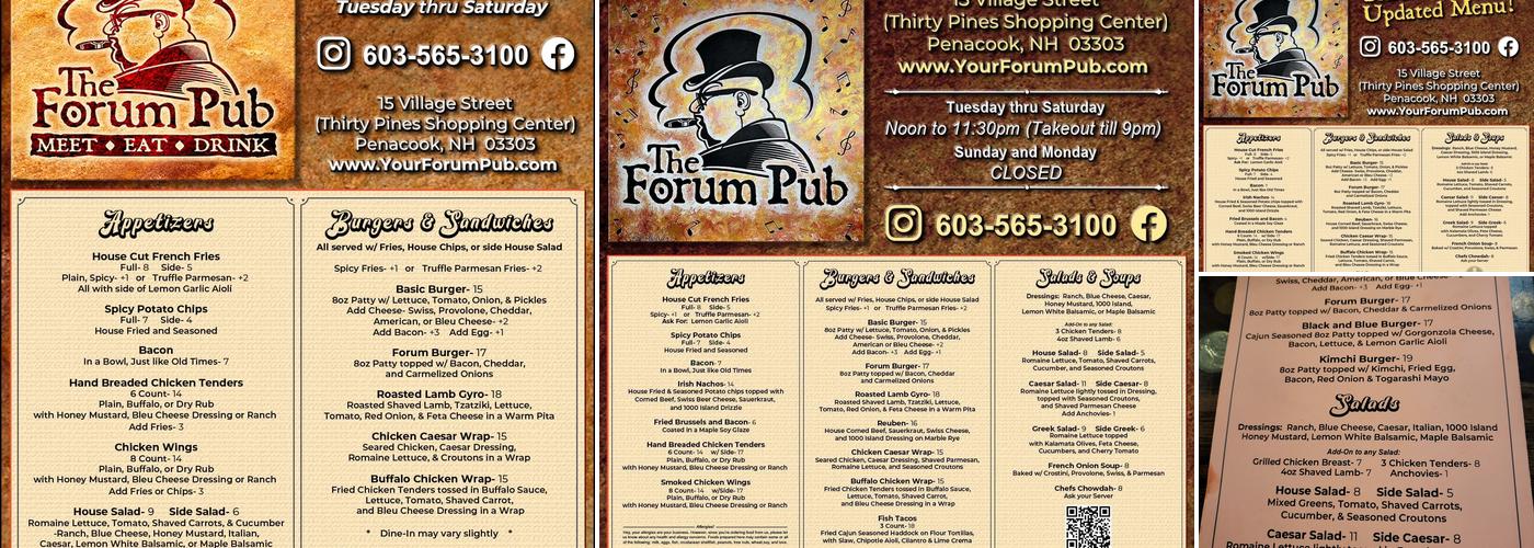 The Forum Pub Menu