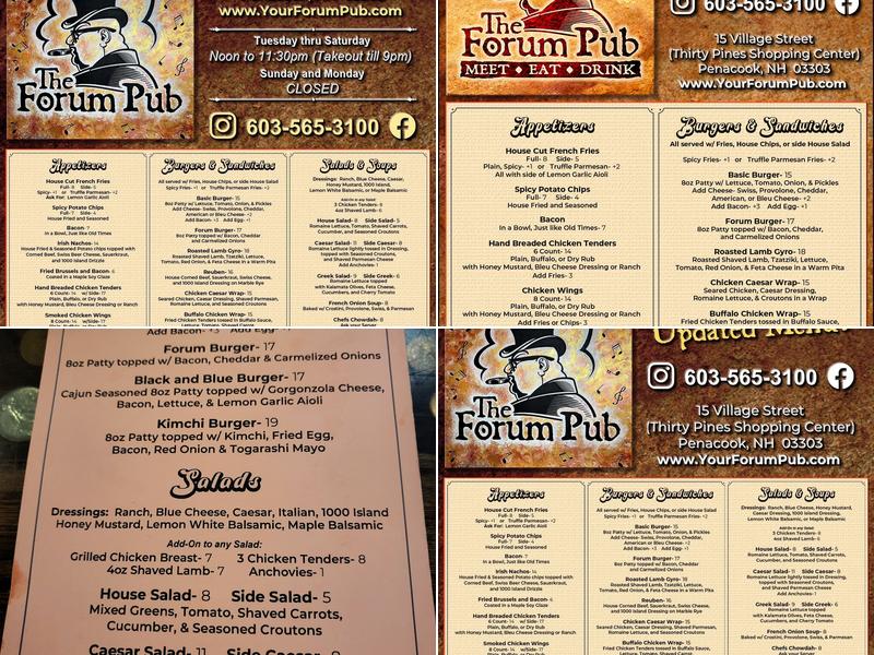 The Forum Pub Menu