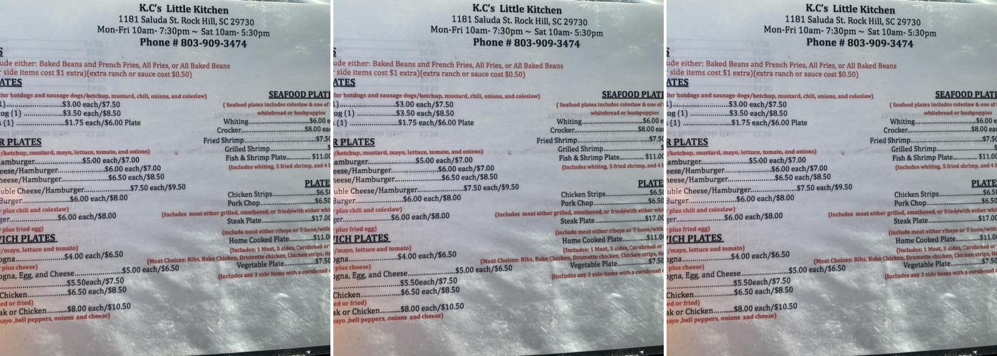 K.C's Little Kitchen Menu