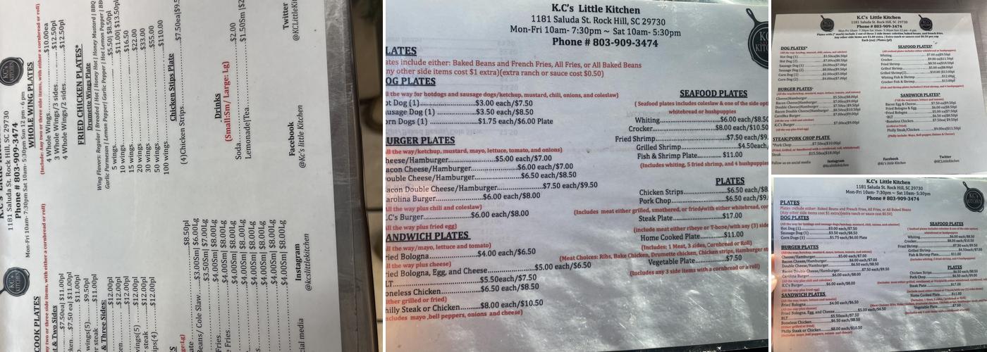 K.C's Little Kitchen Menu