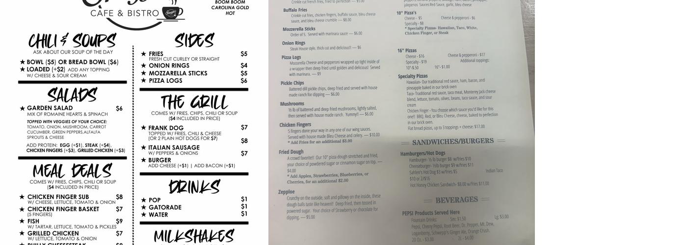 Shuggie's cafe & bistro Menu