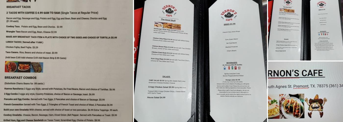 Vernon's Cafe Menu