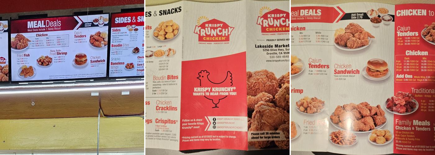 Krispy Krunchy Chicken Menu
