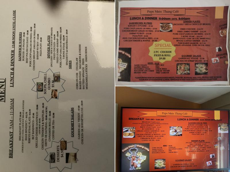 Pops main thang cafe Menu