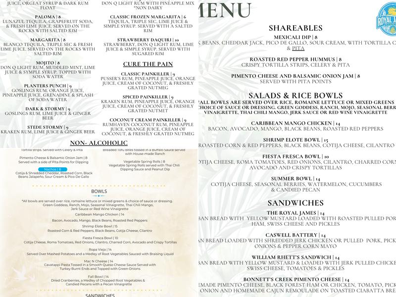 Royal James Rummery Menu