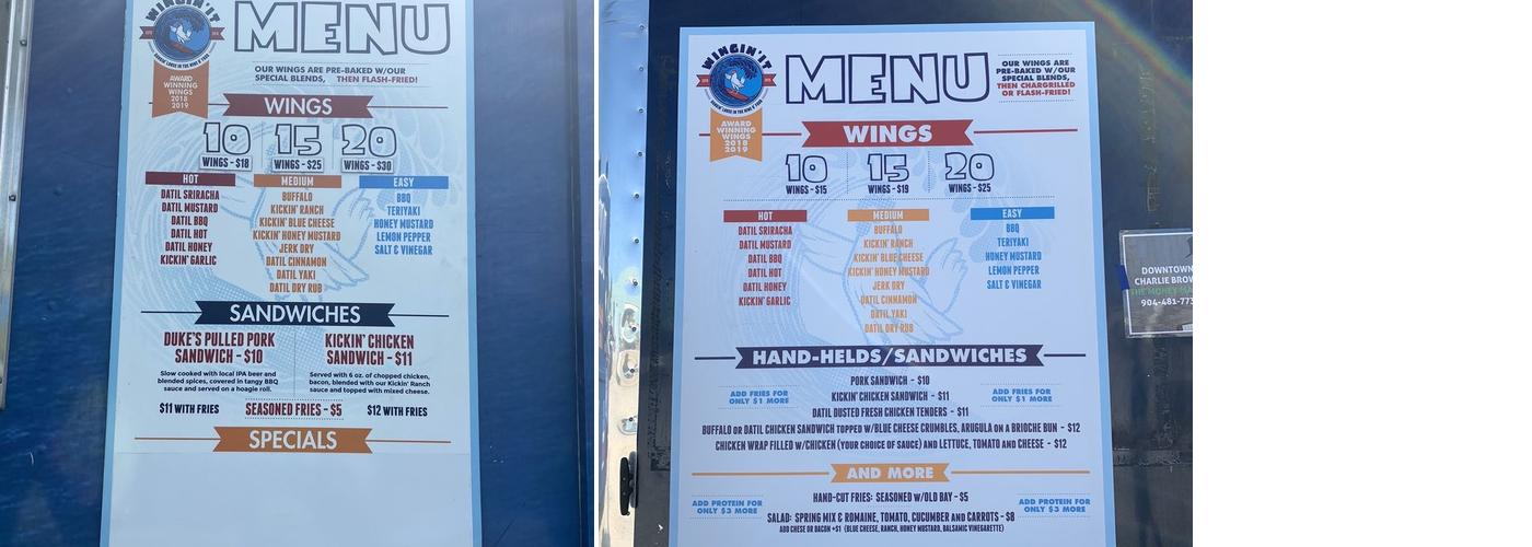 Food Truck Wingin'it Menu