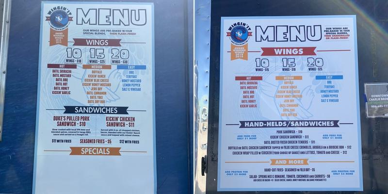 Food Truck Wingin'it Menu