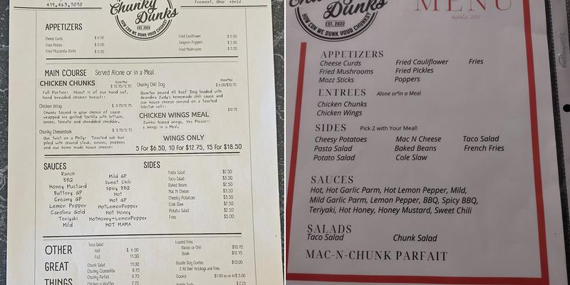 Chunky Dunks Menu