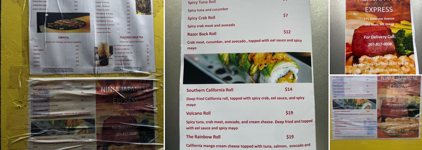 Ninja Japanese express Menu