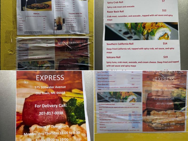 Ninja Japanese express Menu