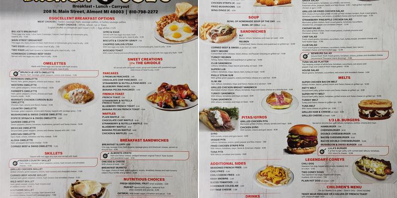 Brunch @ Joe's Menu
