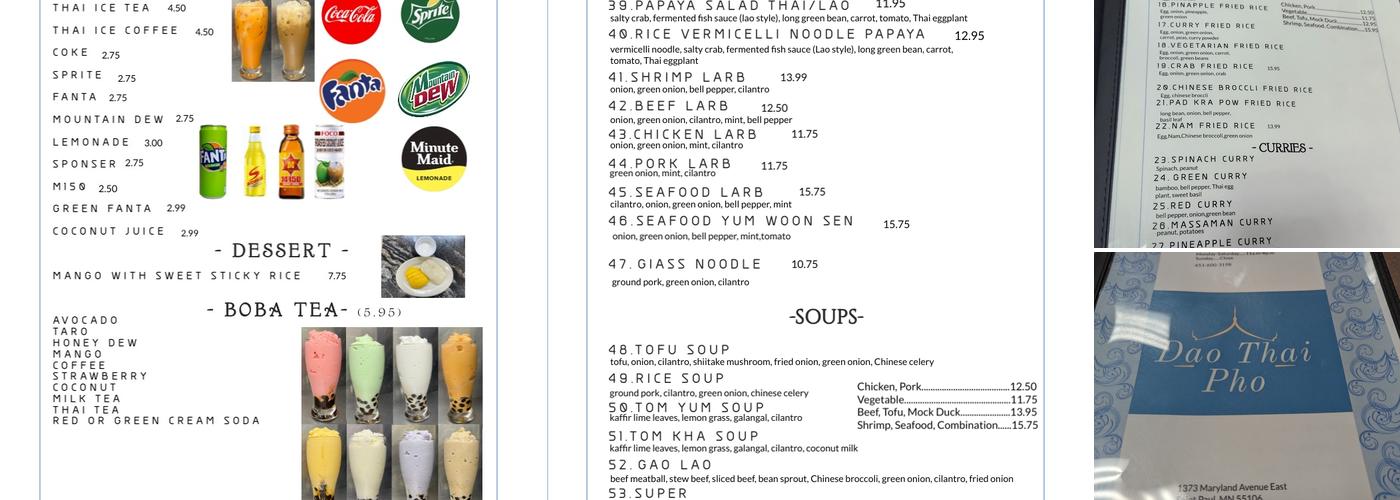 Dao Thai Pho Menu