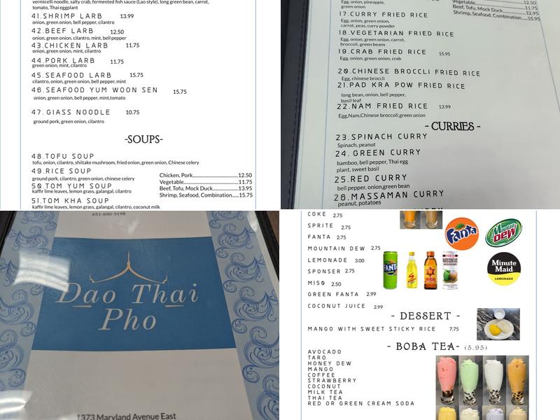 Dao Thai Pho Menu