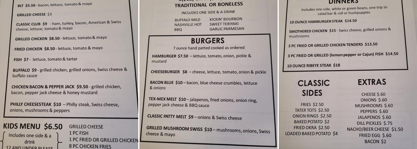 The Shamrock Menu
