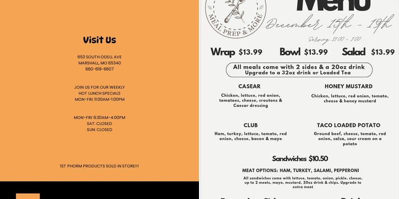 Easy Eats Marshall Menu