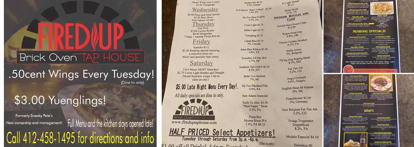 Fired Up Brick Oven Tap House Menu