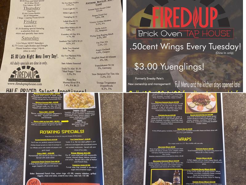 Fired Up Brick Oven Tap House Menu