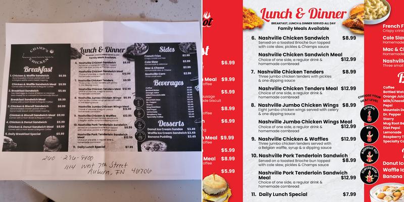 Champs Nashville Hot Chicken 2 ( Place orders through Toast for in store pricing) Menu