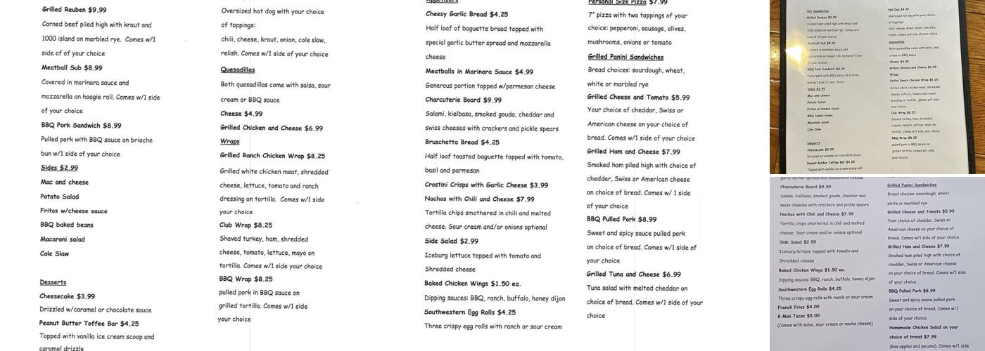 Rusty Barrel Saloon and Grub Menu