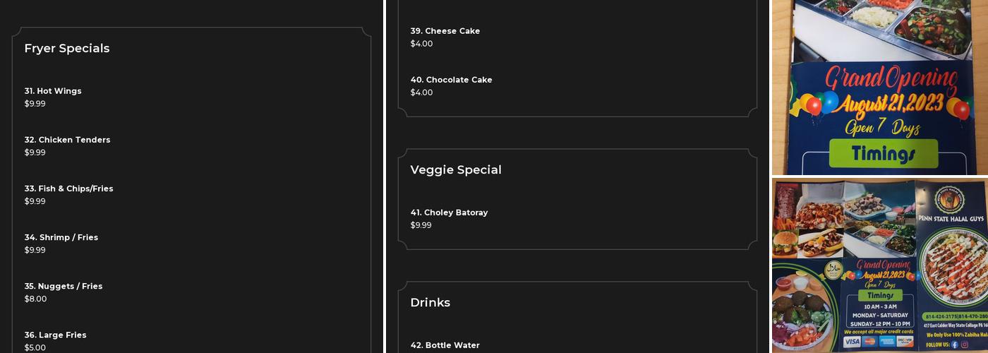 Penn State Halal Guys Menu