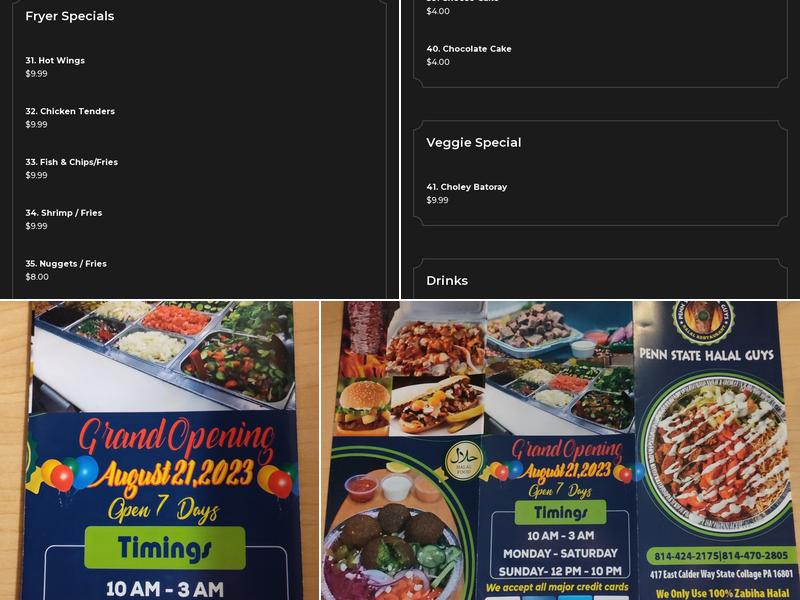 Penn State Halal Guys Menu