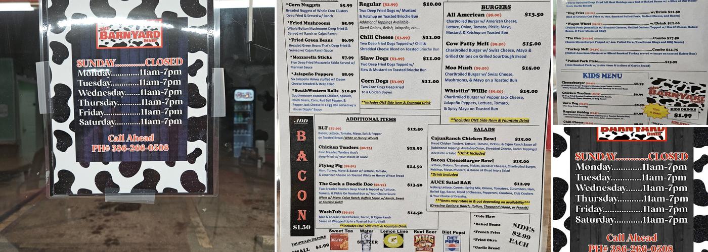 Barnyard Dinner Menu