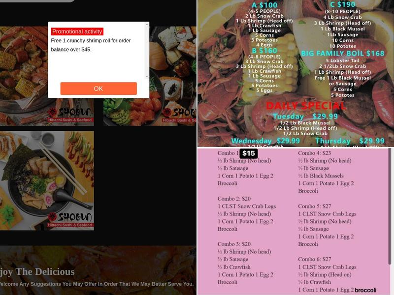 Shogun Hibachi Sushi &Seafood Menu