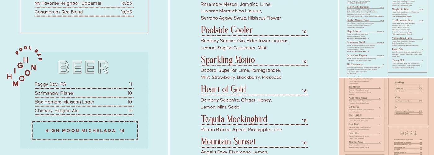 High Moon Restaurant Menu