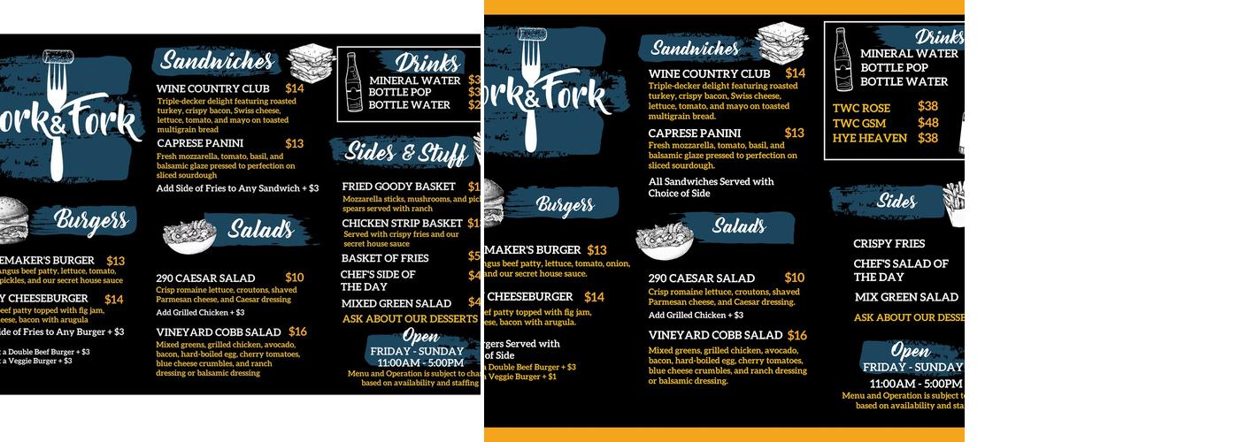 Cork & Fork Mobile Kitchen Menu