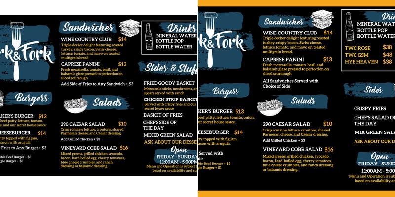 Cork & Fork Mobile Kitchen Menu