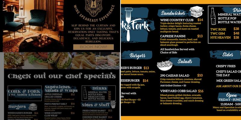 Cork & Fork Mobile Kitchen Menu