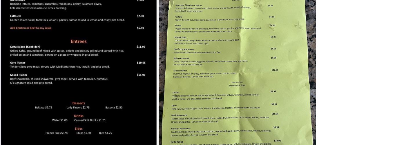 Grapeleaf Mediterranean Grille Menu