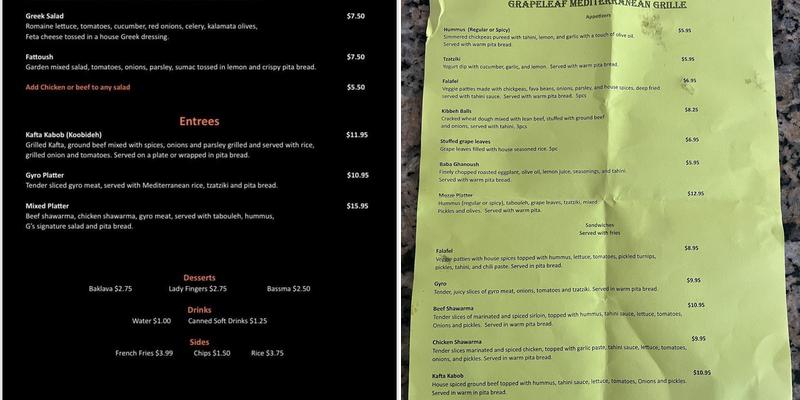 Grapeleaf Mediterranean Grille Menu