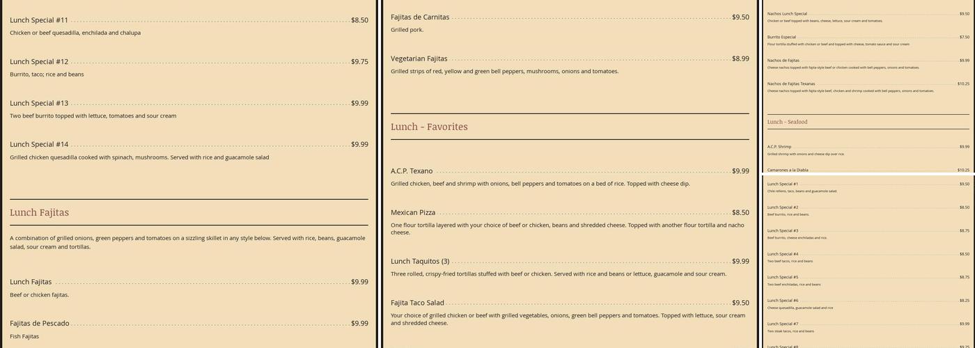 Los Tres Magueyes Menu