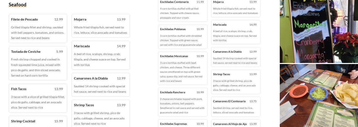 El Centenario Menu