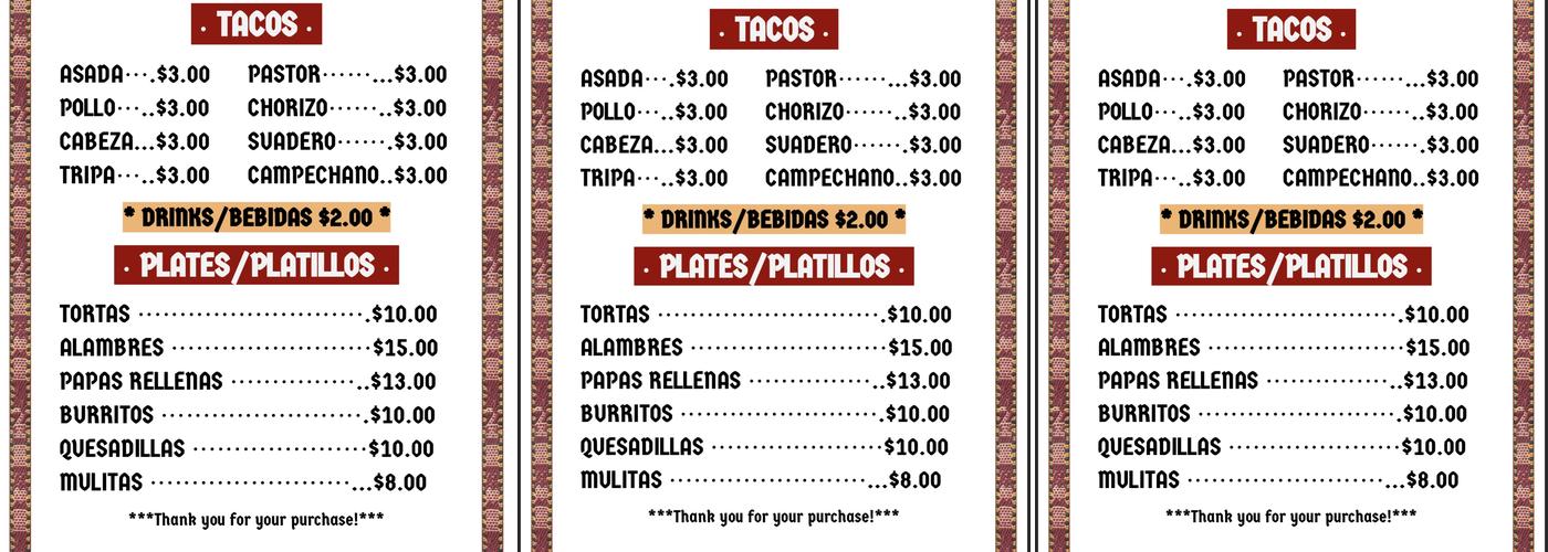 Tacos El Carboncito Menu