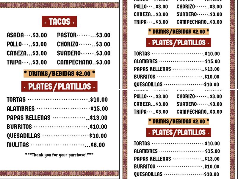 Tacos El Carboncito Menu