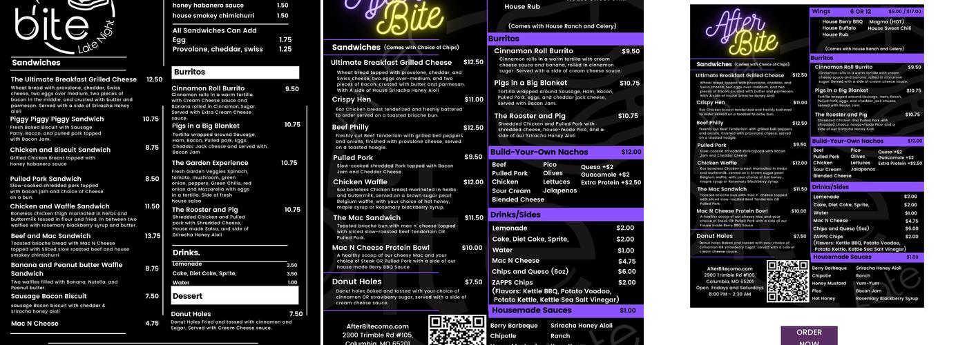 After Bite CoMo Menu