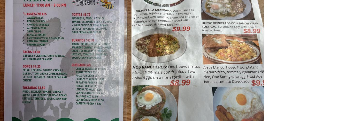Taqueria McBee Menu