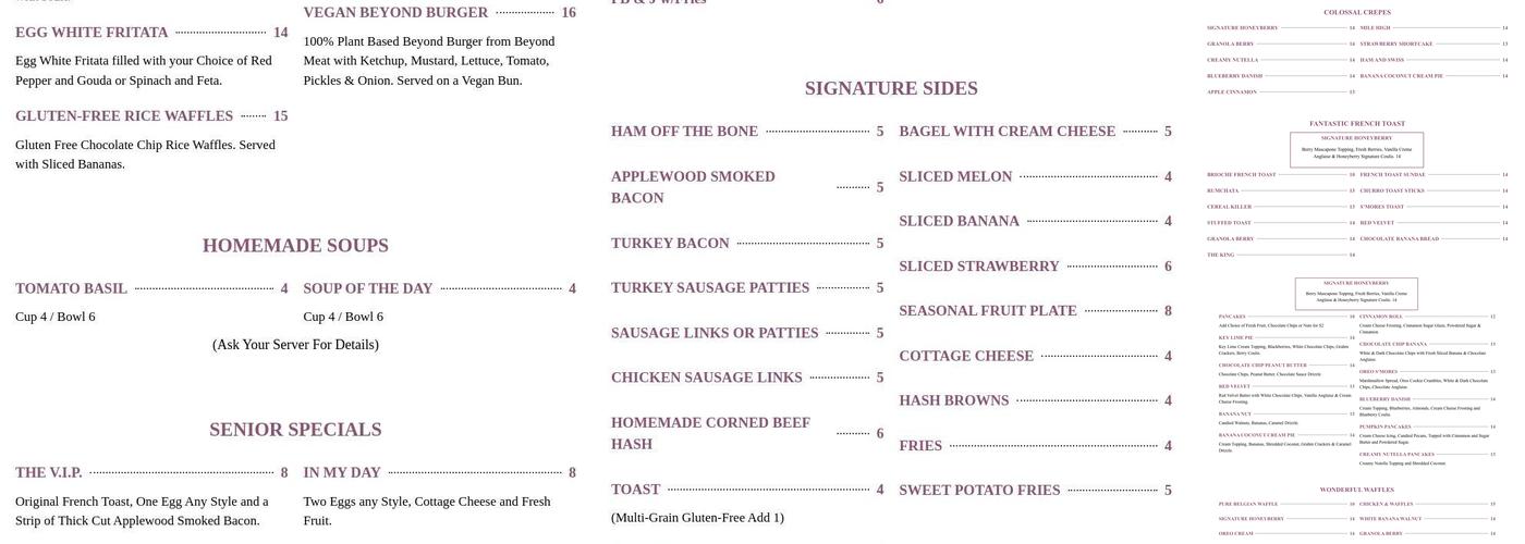 Honey Berry Pancakes and Cafe Menu