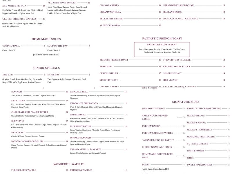 Honey Berry Pancakes and Cafe Menu