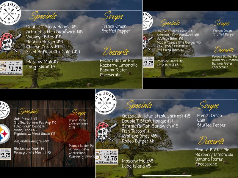 JD's Joint Menu