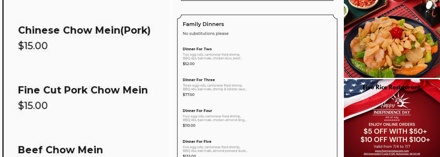 Five rice restaurant Menu