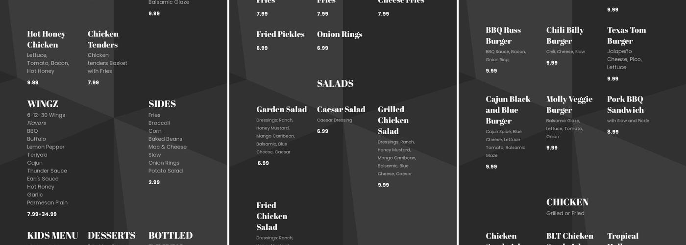 Thunder Burgerz Menu