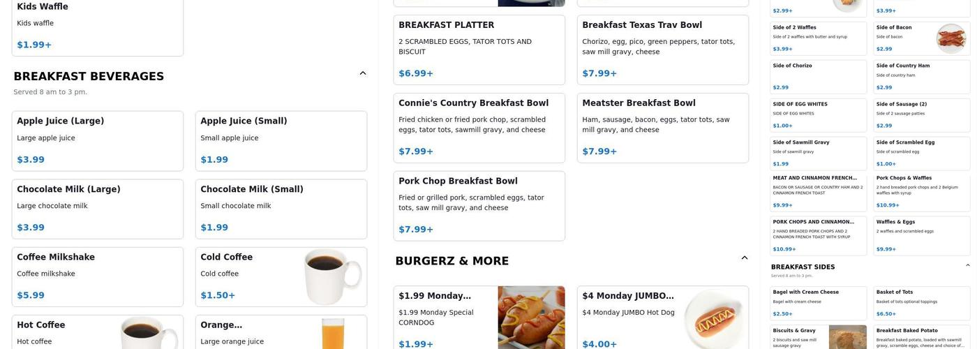 Thunder Burgerz Menu
