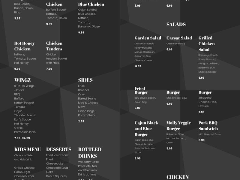 Thunder Burgerz Menu