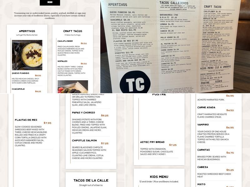 Tacos & Craft Menu