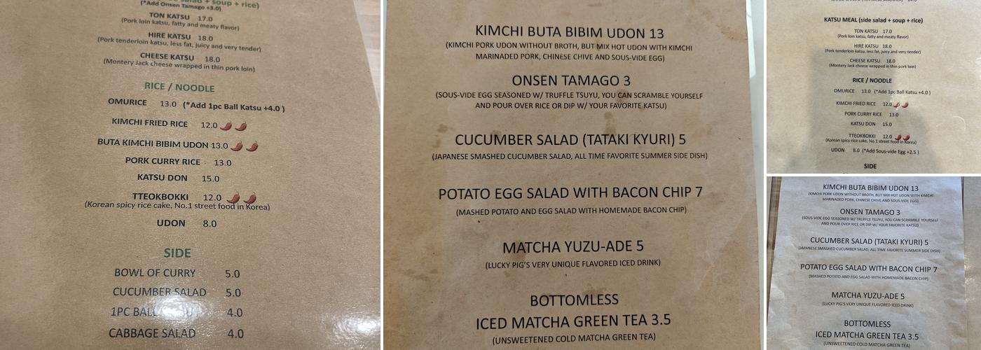 Lucky Pig Menu