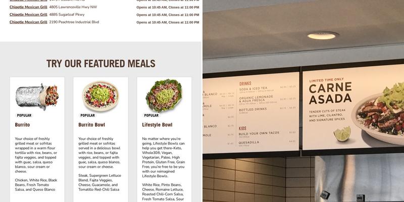 Chipotle Mexican Grill Menu